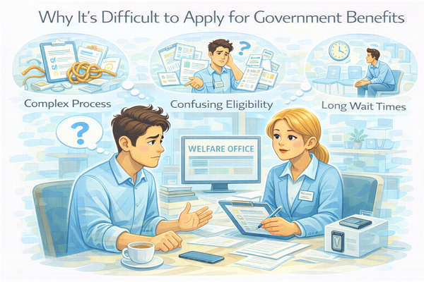 정부 지원금 신청이 어려운 이유를 설명하는 복지 제도 상담 장면 이미지